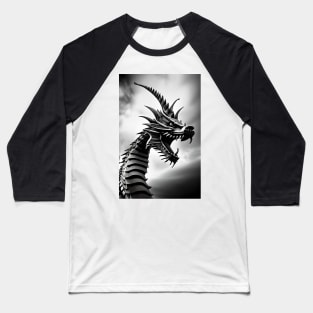 Angry Spiked Head Grayscale Dragon Baseball T-Shirt